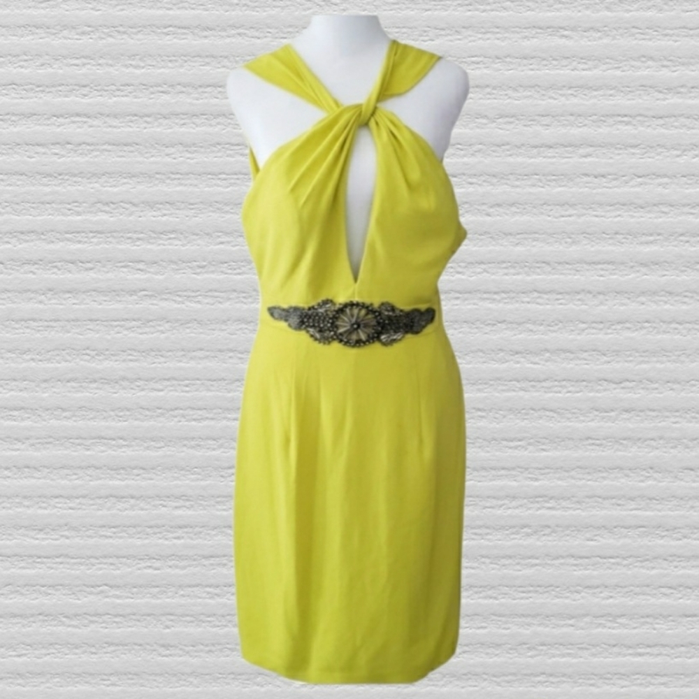 NWT Terani couture Women's 8 yellow open back front twist prom homecoming dress